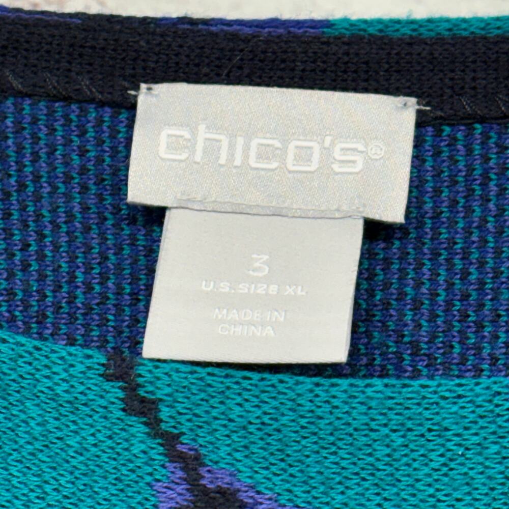 NWT Chico's size 3 (XL/16) Blue Teal Floral Print Knit Tunic Sweater 3/4 Sleeve - Picture 5 of 9